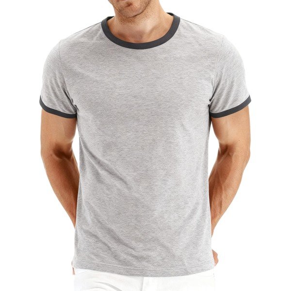 Men's Heather Gray Crew Neck T-Shirt with Black Ringer Trim