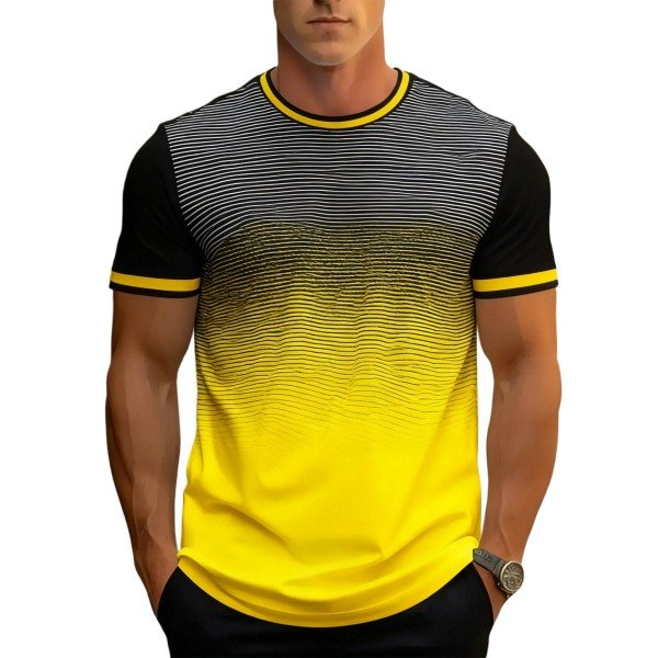 Men's Black & Yellow Gradient Striped Crew Neck T-Shirt