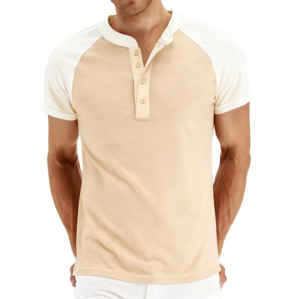 Men's Beige & Cream Color-Block Henley Shirt