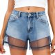 Women's Light Blue Denim Shorts with Sheer Tulle Overlay
