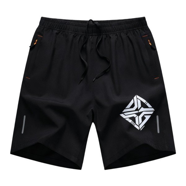 Men's Black Geometric Print Drawstring Tactical Shorts