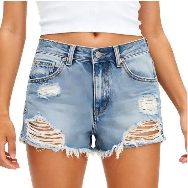 Women's Light Blue Distressed Ripped Denim Shorts