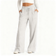 Light Gray Striped Wide-Leg Sweatpants