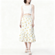 White Daisy Print Tiered Midi Skirt