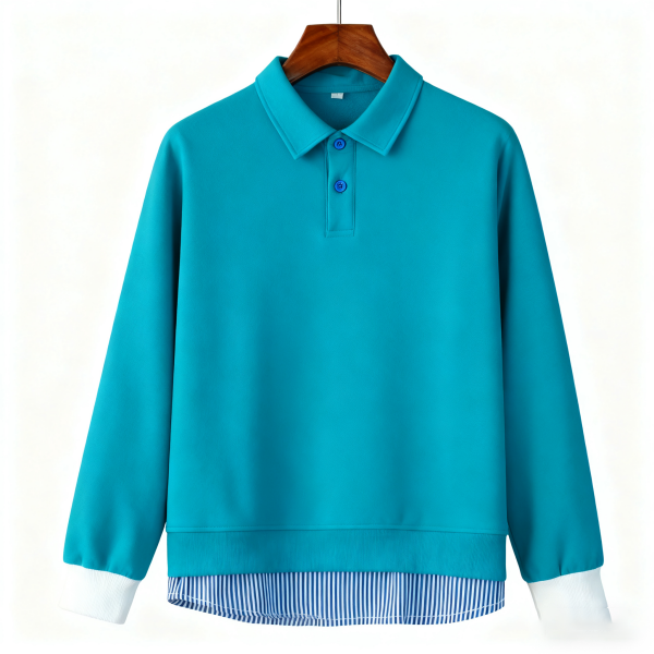 Turquoise Polo Neck Layered Sweatshirt