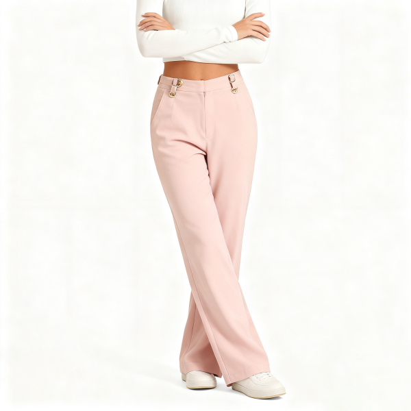 Blush Pink High-Waisted Wide-Leg Trousers