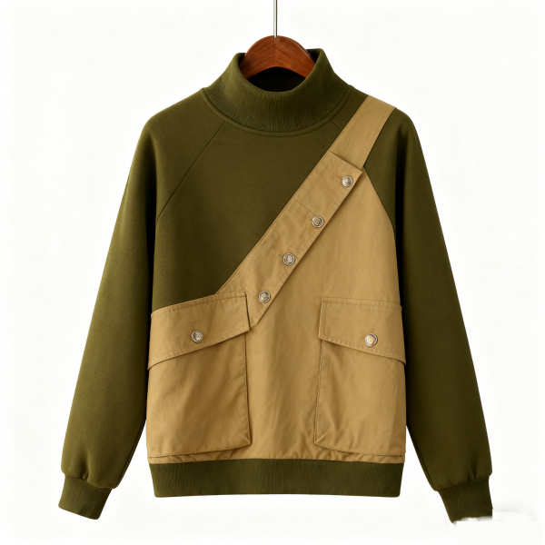 Olive Green Cross-Strap Pocket Sweatshirt