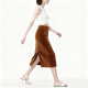 Brown Corduroy Side-Slit Midi Skirt