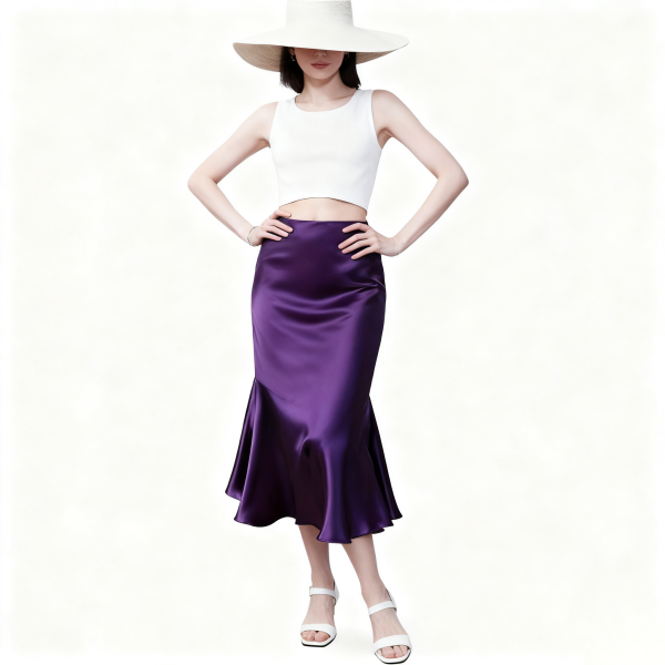 Purple Satin Mermaid Midi Skirt