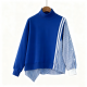 Royal Blue Turtleneck Striped Panel Sweatshirt